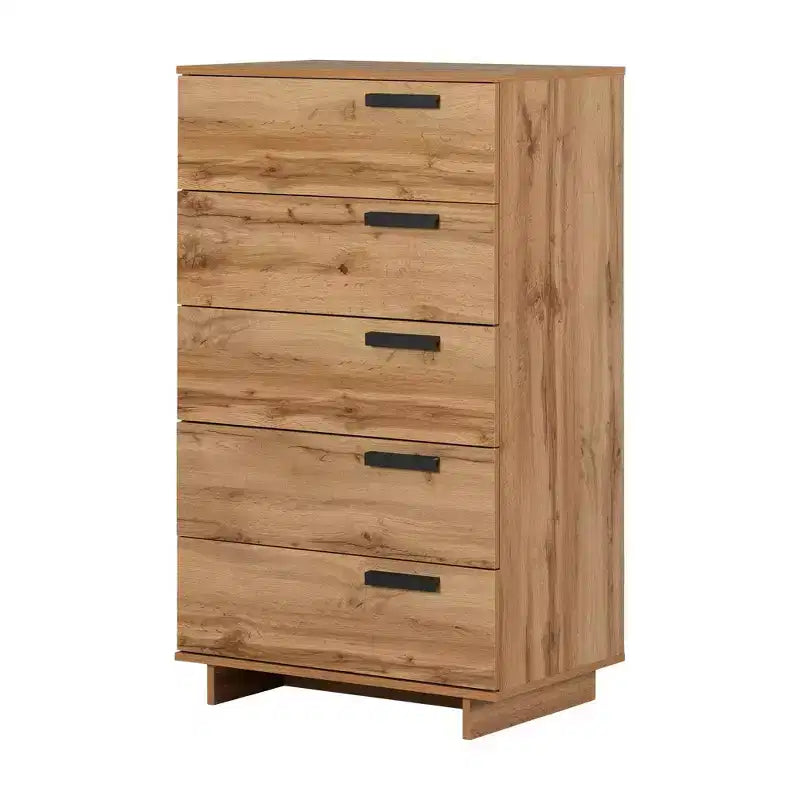 Commode 5 tiroirs Cavalleri de South Shore, chêne nordique : Rangement vertical, cadre en panneaux de particules, surface stratifiée