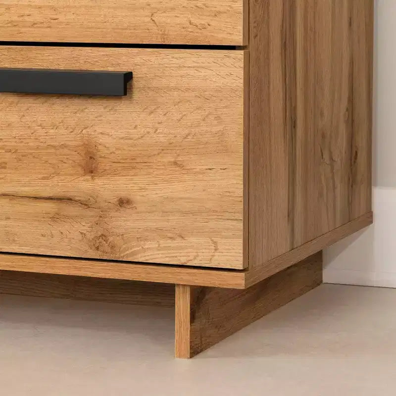 Commode 5 tiroirs Cavalleri de South Shore, chêne nordique : Rangement vertical, cadre en panneaux de particules, surface stratifiée