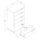 Commode 5 tiroirs Cavalleri de South Shore, chêne nordique : Rangement vertical, cadre en panneaux de particules, surface stratifiée