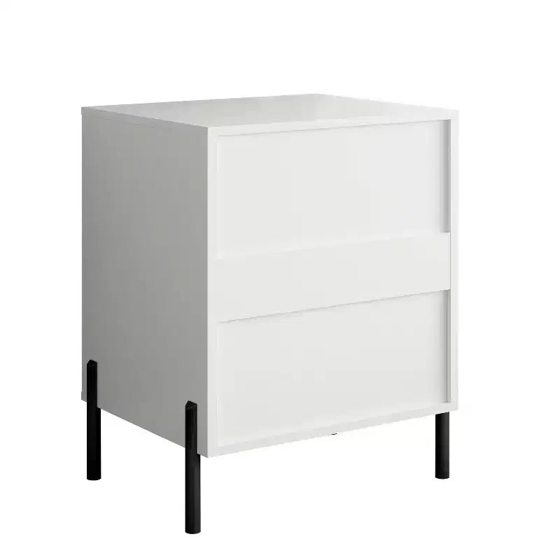 Table de chevet Festivo à 2 tiroirs blanc cassé : style scandinave, forme carrée moderne, construction en MDF