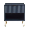 Manhattan Comfort Dumbo Nightstand with Drawer Midnight Blue: Contemporary Storage, Metal Glides, Glossy Finish