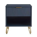 Manhattan Comfort Dumbo Nightstand with Drawer Midnight Blue: Contemporary Storage, Metal Glides, Glossy Finish
