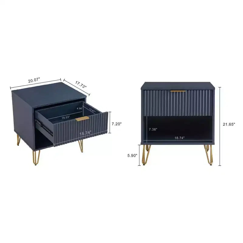Manhattan Comfort Dumbo Table de chevet avec tiroir Bleu nuit : Rangement contemporain, Glissières en métal, Finition brillante