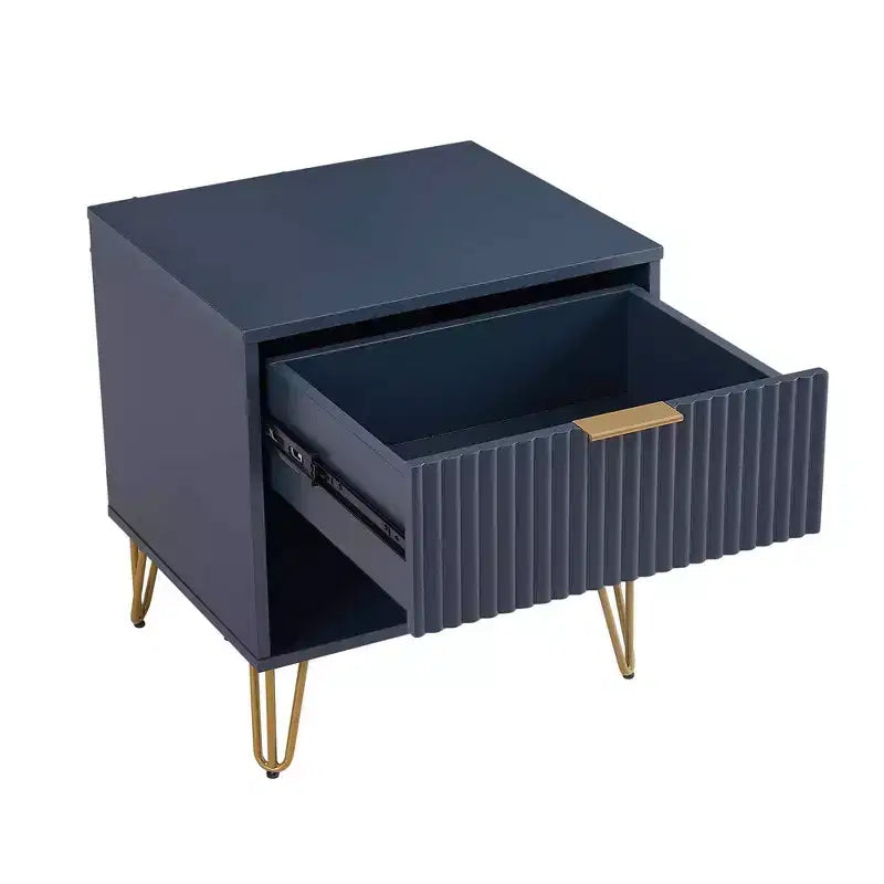 Manhattan Comfort Dumbo Table de chevet avec tiroir Bleu nuit : Rangement contemporain, Glissières en métal, Finition brillante