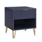 Manhattan Comfort Dumbo Table de chevet avec tiroir Bleu nuit : Rangement contemporain, Glissières en métal, Finition brillante