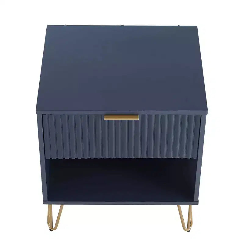 Manhattan Comfort Dumbo Table de chevet avec tiroir Bleu nuit : Rangement contemporain, Glissières en métal, Finition brillante
