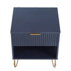 Manhattan Comfort Dumbo Table de chevet avec tiroir Bleu nuit : Rangement contemporain, Glissières en métal, Finition brillante