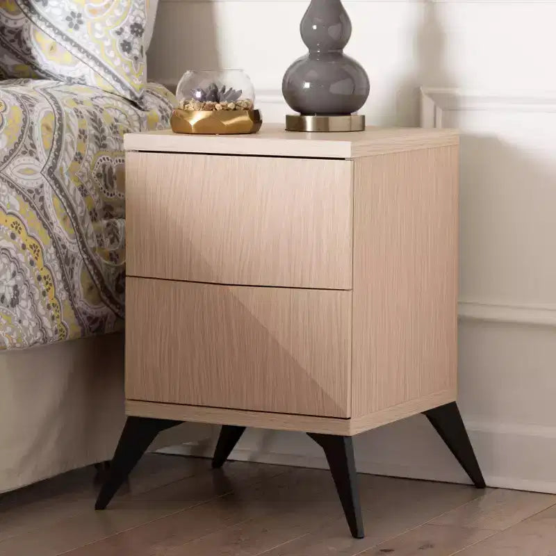 Table de chevet Baxton Studio Draper deux tons en bois avec 2 tiroirs : Milieu de siècle, Fermeture magnétique, Assemblage requis