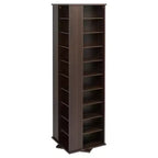 Prepac 4 Sided Spinning Media Storage - Espresso: Holds 1040 CDs, 476 DVDs, Mid-Century Modern Media Tower