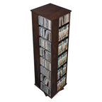 Meuble de rangement média rotatif 4 faces Prepac - Espresso : Contient 1040 CD, 476 DVD, Tour média de style moderne du milieu du siècle