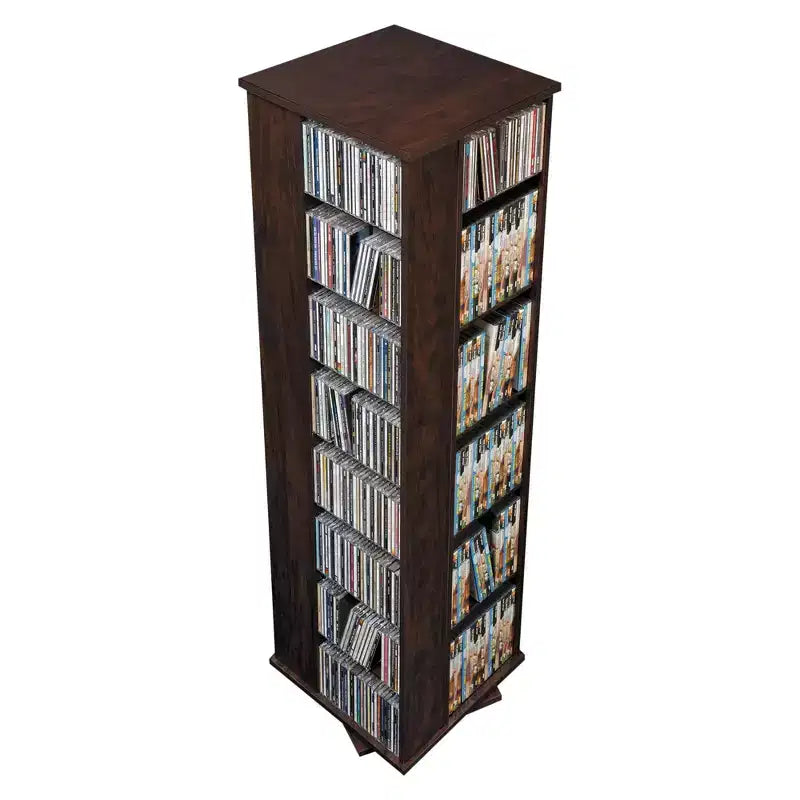Meuble de rangement média rotatif 4 faces Prepac - Espresso : Contient 1040 CD, 476 DVD, Tour média de style moderne du milieu du siècle