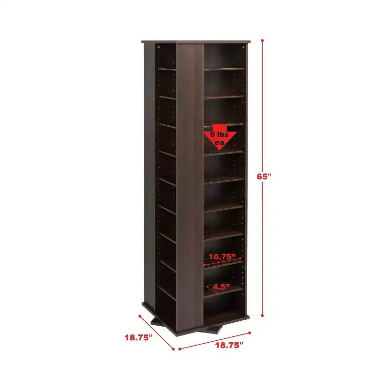 Meuble de rangement média rotatif 4 faces Prepac - Espresso : Contient 1040 CD, 476 DVD, Tour média de style moderne du milieu du siècle