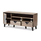 Meuble TV en bois moderne et contemporain Cardiff pour téléviseurs jusqu'à 55" - Brun clair - Baxton Studio : Meuble de divertissement avec rangement