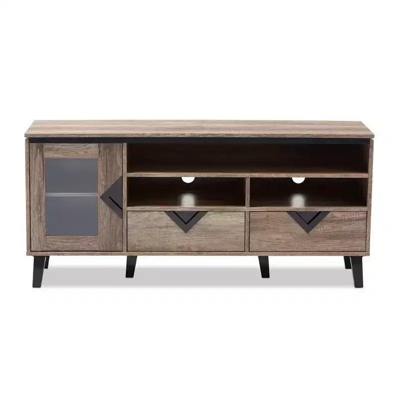 Meuble TV en bois moderne et contemporain Cardiff pour téléviseurs jusqu'à 55" - Brun clair - Baxton Studio : Meuble de divertissement avec rangement