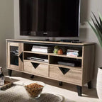 Meuble TV en bois moderne et contemporain Cardiff pour téléviseurs jusqu'à 55" - Brun clair - Baxton Studio : Meuble de divertissement avec rangement