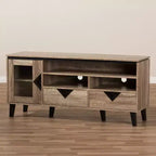 Meuble TV en bois moderne et contemporain Cardiff pour téléviseurs jusqu'à 55" - Brun clair - Baxton Studio : Meuble de divertissement avec rangement