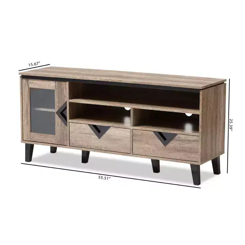 Meuble TV en bois moderne et contemporain Cardiff pour téléviseurs jusqu'à 55" - Brun clair - Baxton Studio : Meuble de divertissement avec rangement