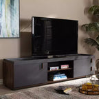 Meuble TV Rikke bicolore en bois à 2 tiroirs pour téléviseurs jusqu'à 65 po gris - Baxton Studio