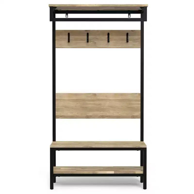 Banc d'entrée industriel en bois massif WyndenHall 40" de large avec porte-manteau naturel