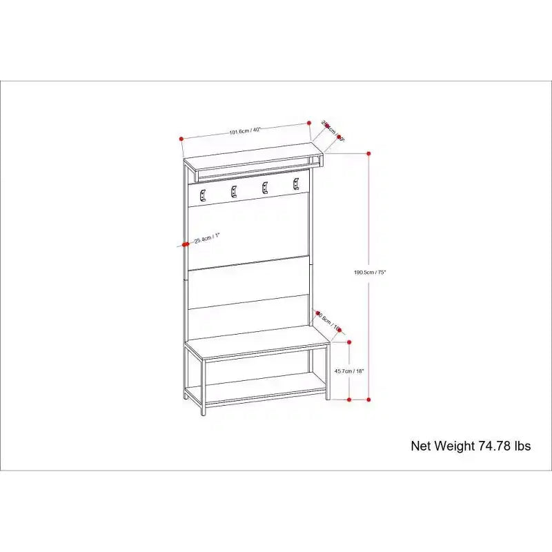 Banc d'entrée industriel en bois massif WyndenHall 40" de large avec porte-manteau naturel