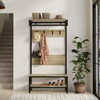 Banc d'entrée industriel en bois massif WyndenHall 40" de large avec porte-manteau naturel