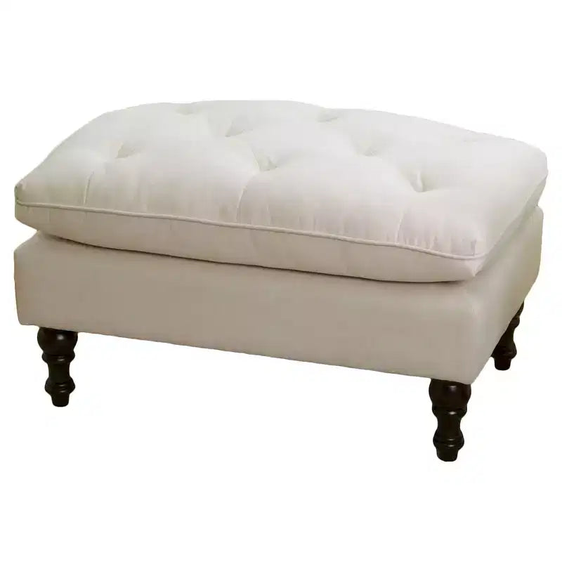 Pouffe Jeremy Tufted Crème Velours - Christopher Knight Home : Repose-pieds rembourré, cadre en bois dur, capacité de 90 kg