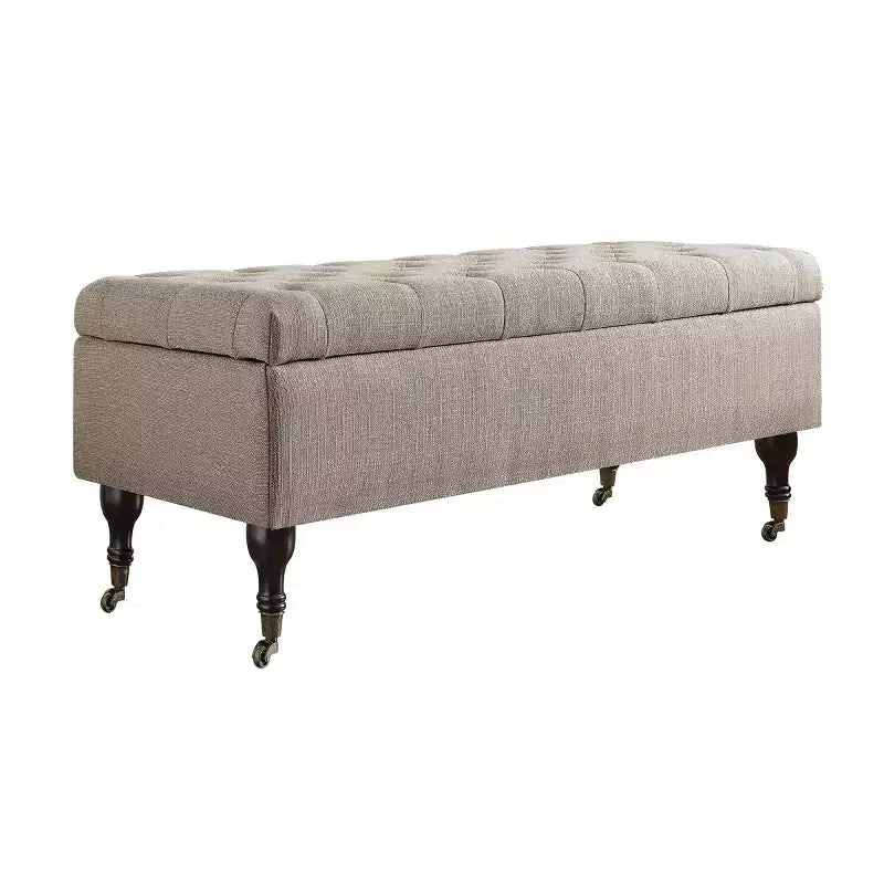 Banc de rangement capitonné Collette Lin - Adore Decor : Ottoman chic, Sièges rembourrés, Couvercle à charnière
