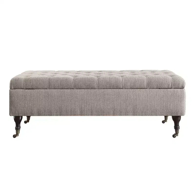 Banc de rangement capitonné Collette Lin - Adore Decor : Ottoman chic, Sièges rembourrés, Couvercle à charnière