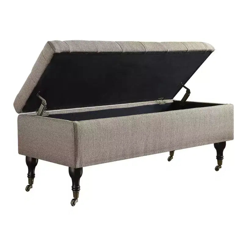 Banc de rangement capitonné Collette Lin - Adore Decor : Ottoman chic, Sièges rembourrés, Couvercle à charnière