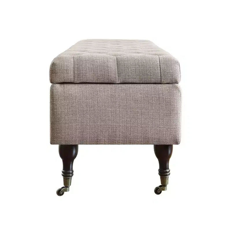 Banc de rangement capitonné Collette Lin - Adore Decor : Ottoman chic, Sièges rembourrés, Couvercle à charnière