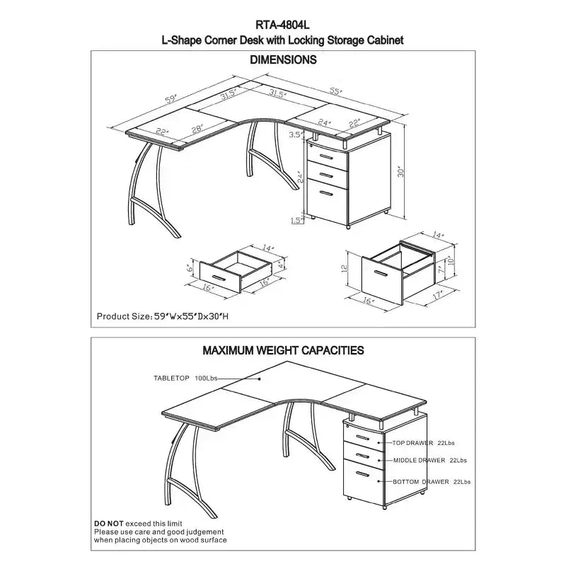 Bureau d'ordinateur moderne en L Techni Mobili avec classeur et rangements marron expresso : Poste de travail de bureau, construction en MDF et acier