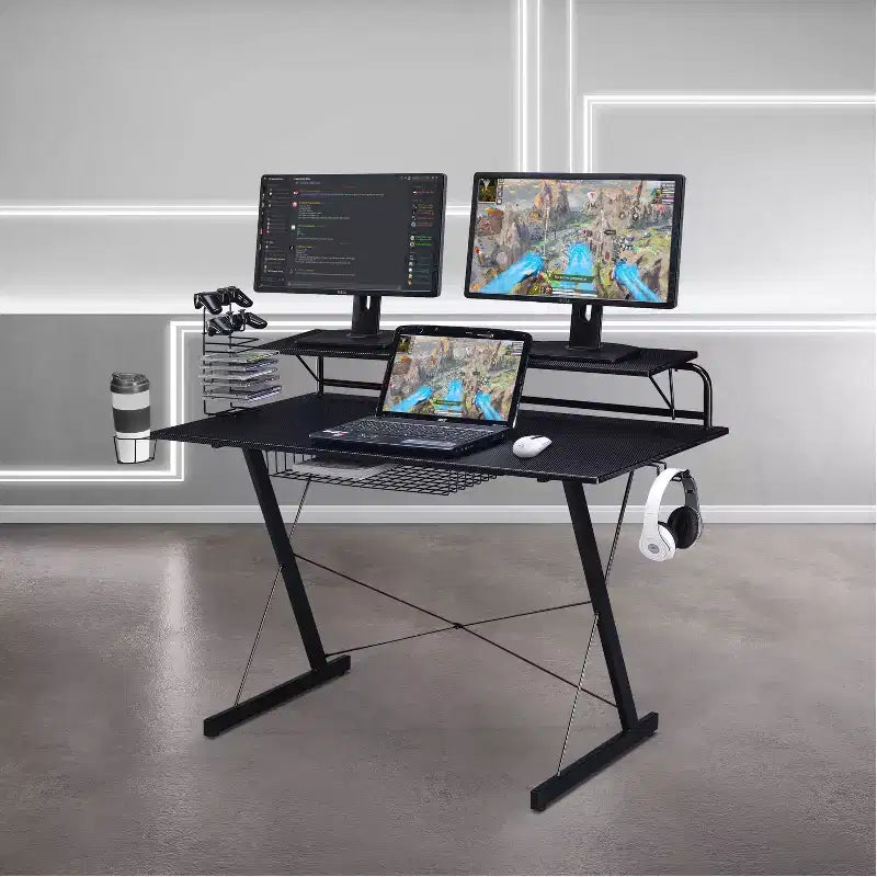 Bureau Gaming Multi-Fonction Carbone Noir - Techni Sport