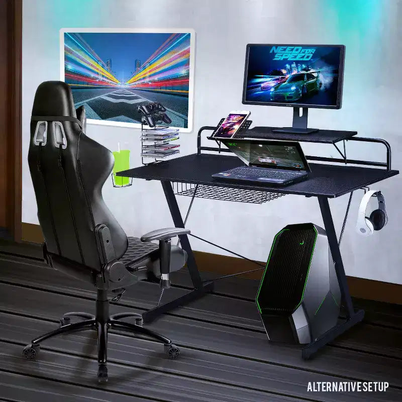 Bureau Gaming Multi-Fonction Carbone Noir - Techni Sport