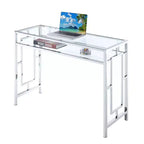 Bureau chromé Town Square avec étagère - Breighton Home : Verre trempé, Bureau, Rangement pour dortoir