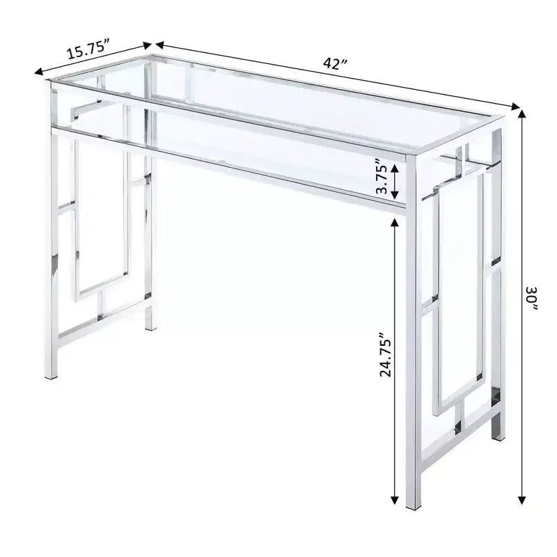 Bureau chromé Town Square avec étagère - Breighton Home : Verre trempé, Bureau, Rangement pour dortoir