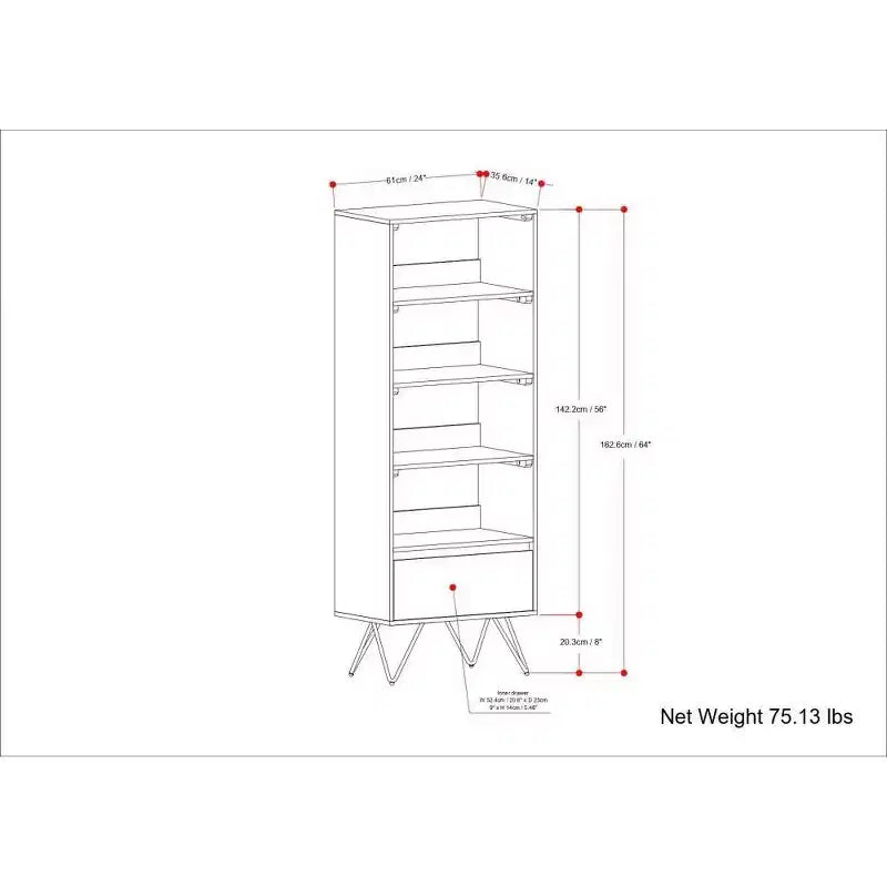 WyndenHall Bibliothèque haute Moreno 163 cm, naturelle