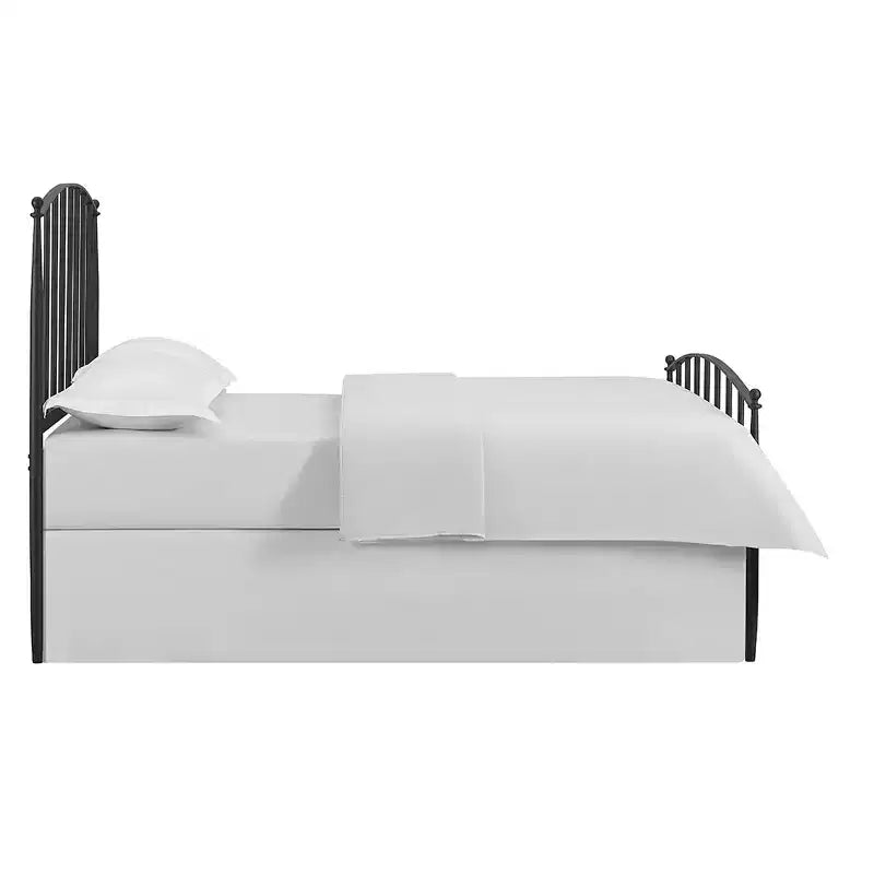 Lit double Queen Whitney noir - Crosley : Cadre classique en acier, tête et pied de lit arqués