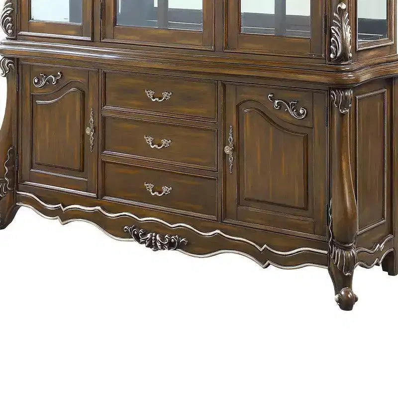 Meuble de Rangement Décoratif Latisha 76" Chêne Antique - Acme Furniture : Pas d'Assemblage, Verre Trempé, 5 Tiroirs