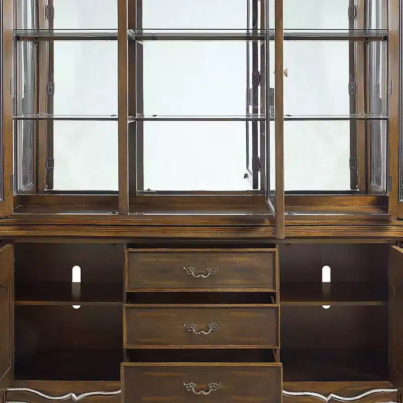 Meuble de Rangement Décoratif Latisha 76" Chêne Antique - Acme Furniture : Pas d'Assemblage, Verre Trempé, 5 Tiroirs