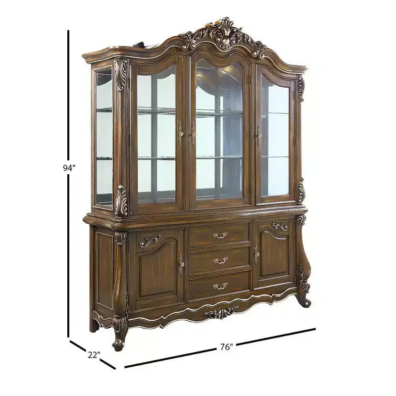 Meuble de Rangement Décoratif Latisha 76" Chêne Antique - Acme Furniture : Pas d'Assemblage, Verre Trempé, 5 Tiroirs