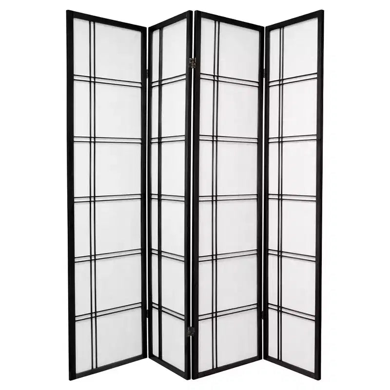 6 ft. Tall Double Cross Shoji Screen - Black (4 Panels)