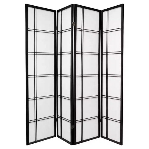 6 ft. Tall Double Cross Shoji Screen - Black (4 Panels)