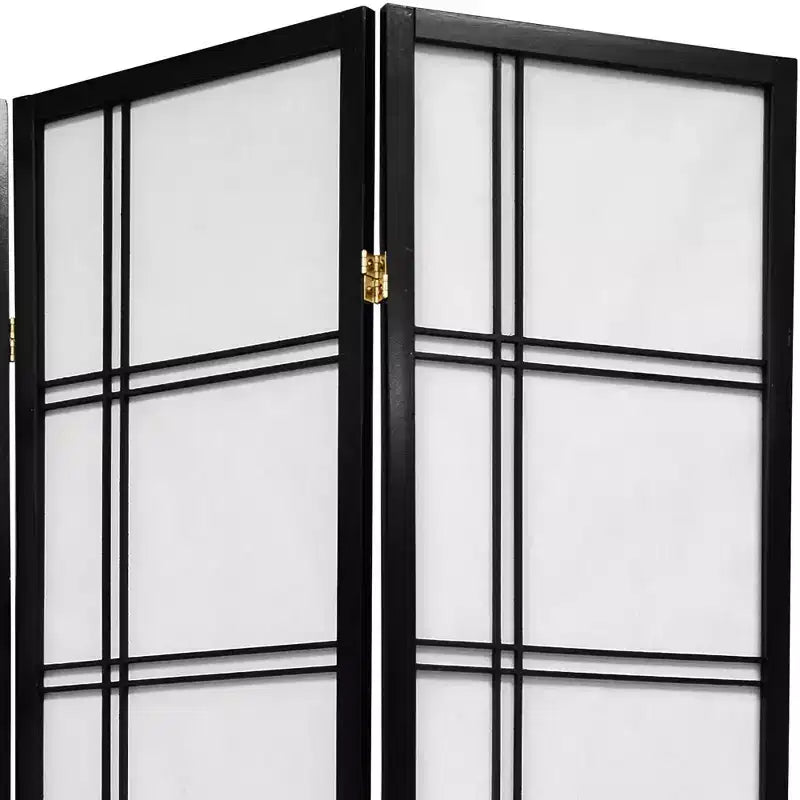 Paravent shoji Double Croix - Noir 1,82 m (4 panneaux)