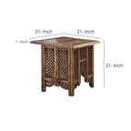 Table d'appoint pliante Boho Urban Port 21 po avec panneaux sculptés de fleurs et pieds en noyer/bois naturel