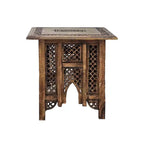 Table d'appoint pliante Boho Urban Port 21 po avec panneaux sculptés de fleurs et pieds en noyer/bois naturel