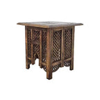 Table d'appoint pliante Boho Urban Port 21 po avec panneaux sculptés de fleurs et pieds en noyer/bois naturel