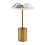 Danya B. Fritz Table d'appoint piédestal Mid-Century Modern avec plateau en marbre blanc/or
