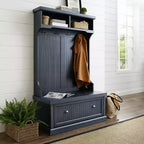 Crosley Seaside Hall Tree Marine vieilli : Meuble d'entrée côtier avec patères de rangement, cadre en bois dur