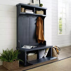 Crosley Seaside Hall Tree Marine vieilli : Meuble d'entrée côtier avec patères de rangement, cadre en bois dur