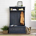 Crosley Seaside Hall Tree Marine vieilli : Meuble d'entrée côtier avec patères de rangement, cadre en bois dur